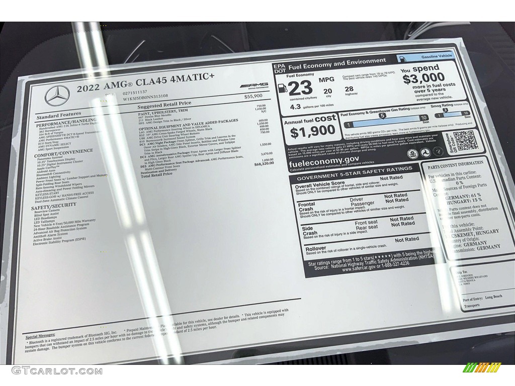 2022 Mercedes-Benz CLA AMG 45 Coupe Window Sticker Photo #144540962