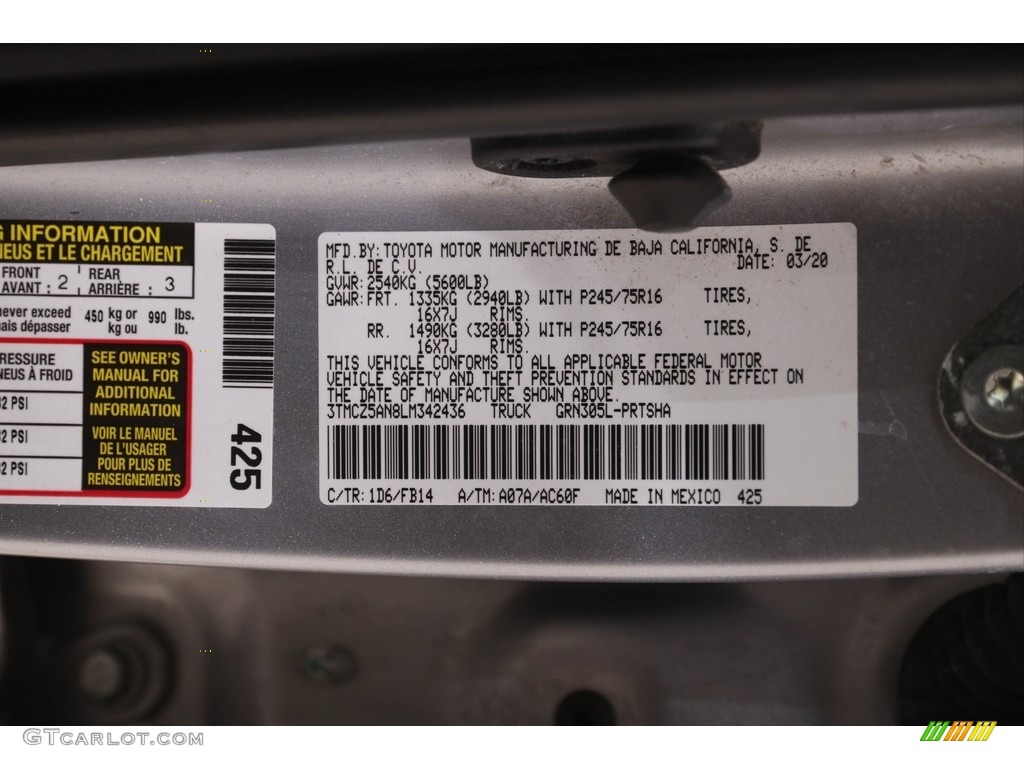 2020 Tacoma SR Double Cab 4x4 - Silver Sky Metallic / Cement photo #19