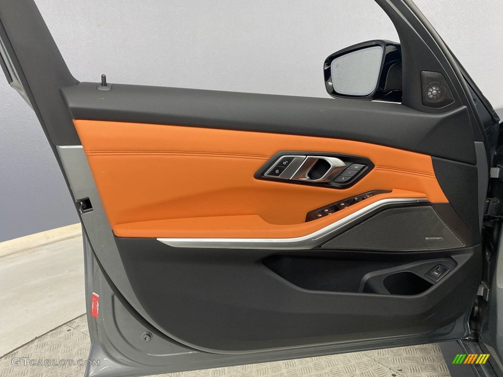 2022 BMW M3 Sedan Kyalami Orange/Black Door Panel Photo #144546470