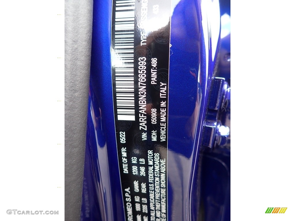 2022 Giulia Color Code 486 for Anodized Blue Metallic Photo #144549858