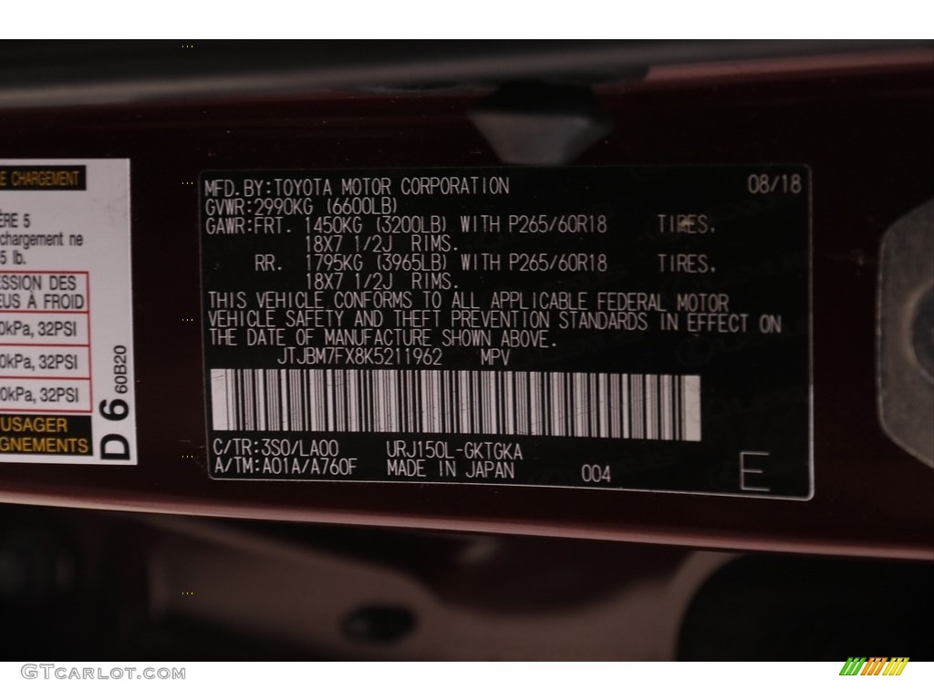 2019 GX Color Code 3S0 for Claret Mica Photo #144552924