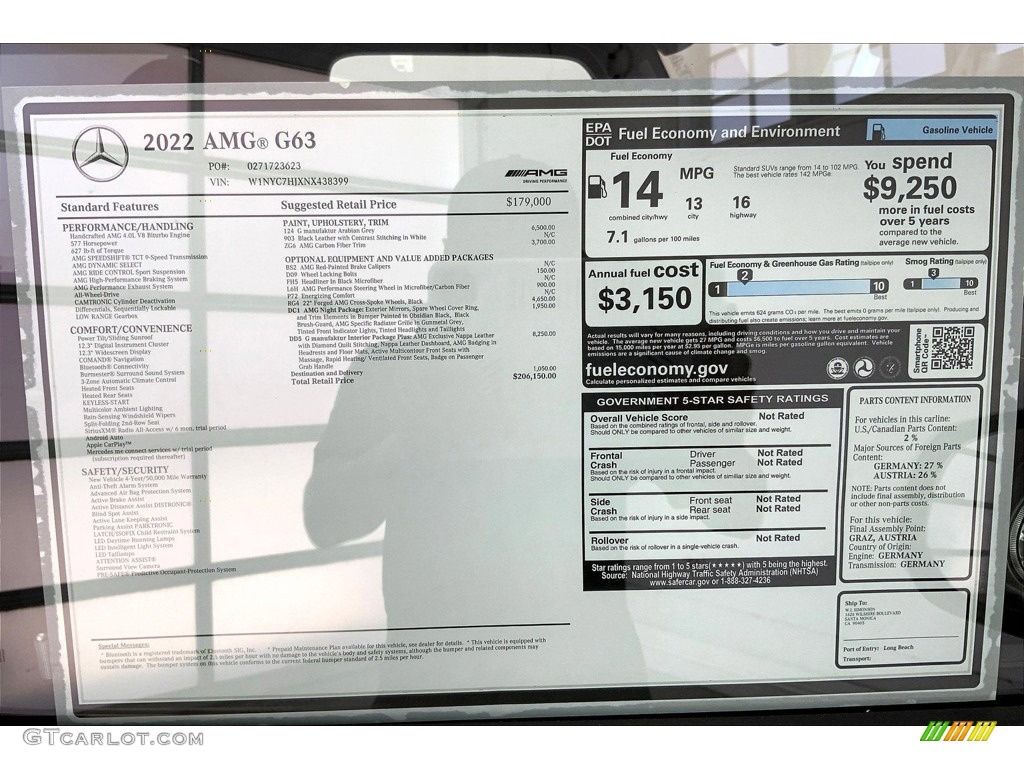 2022 Mercedes-Benz G 63 AMG Window Sticker Photo #144554290