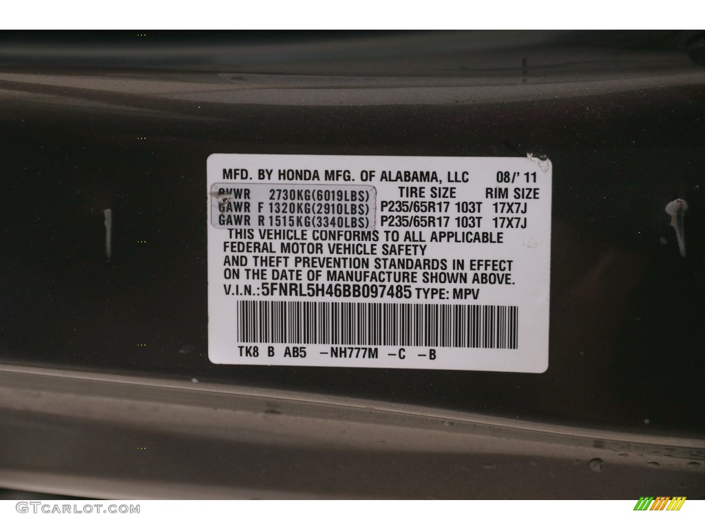 2011 Odyssey EX - Smoky Topaz Metallic / Gray photo #22