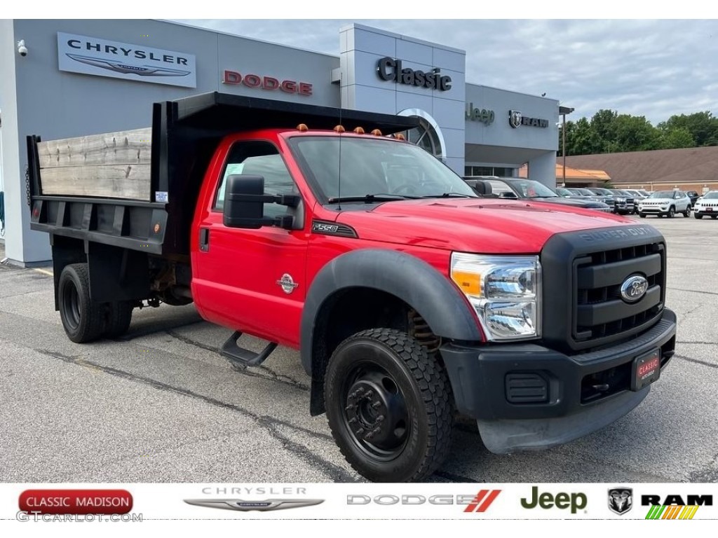 2011 F550 Super Duty XL Regular Cab 4x4 Dump Truck - Vermillion Red / Steel Grey photo #1