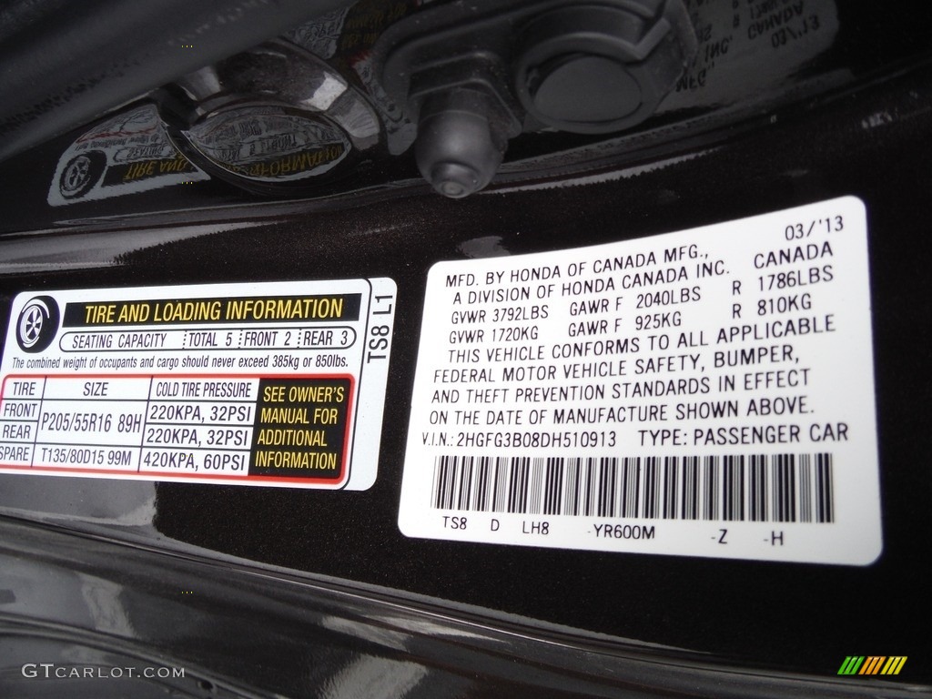 2013 Honda Civic EX-L Coupe Color Code Photos