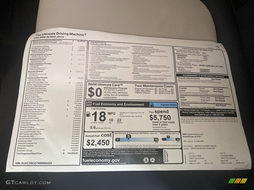 2022 BMW X6 M50i Window Sticker Photo #144570151