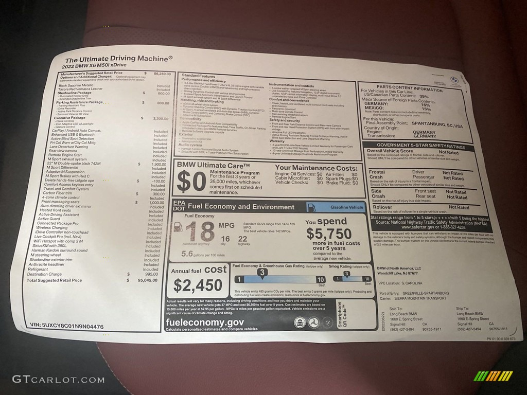 2022 BMW X6 M50i Window Sticker Photos