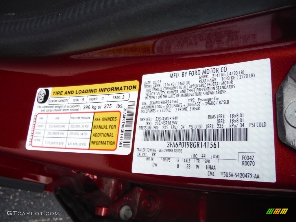 2016 Fusion SE AWD - Ruby Red Metallic / Charcoal Black photo #36