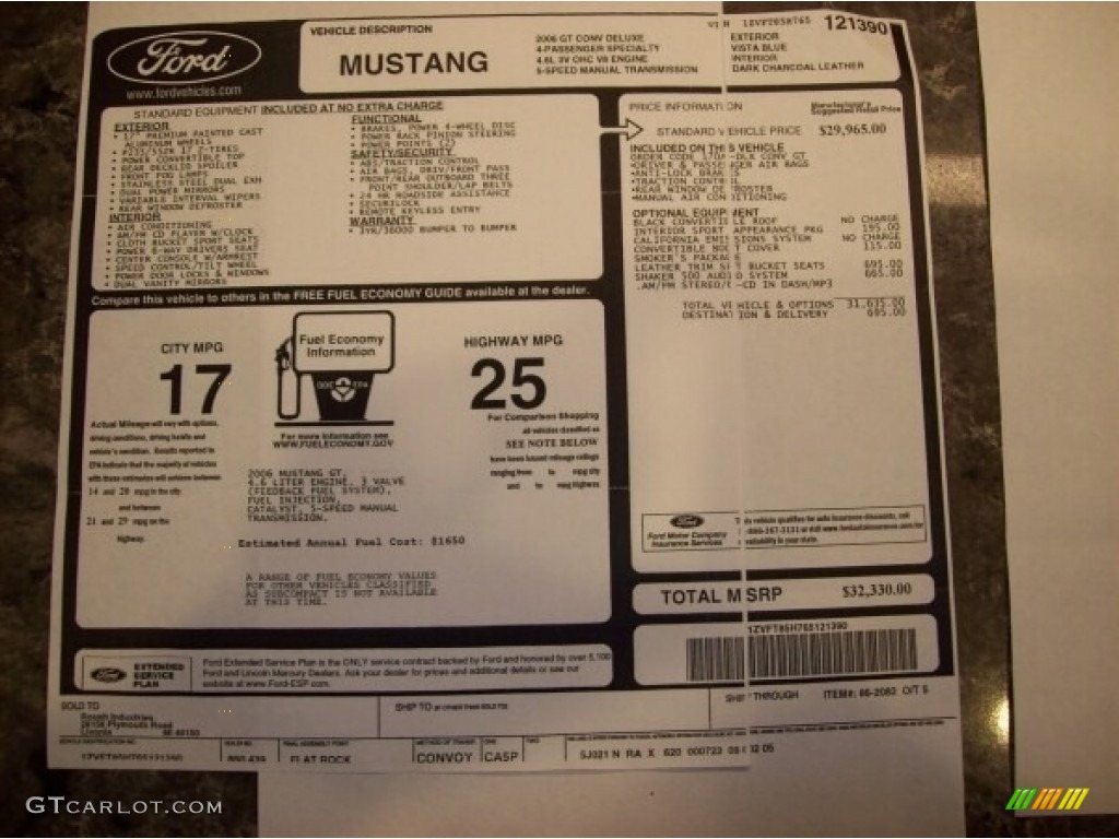 2006 Ford Mustang Roush Stage 2 Convertible Window Sticker Photos