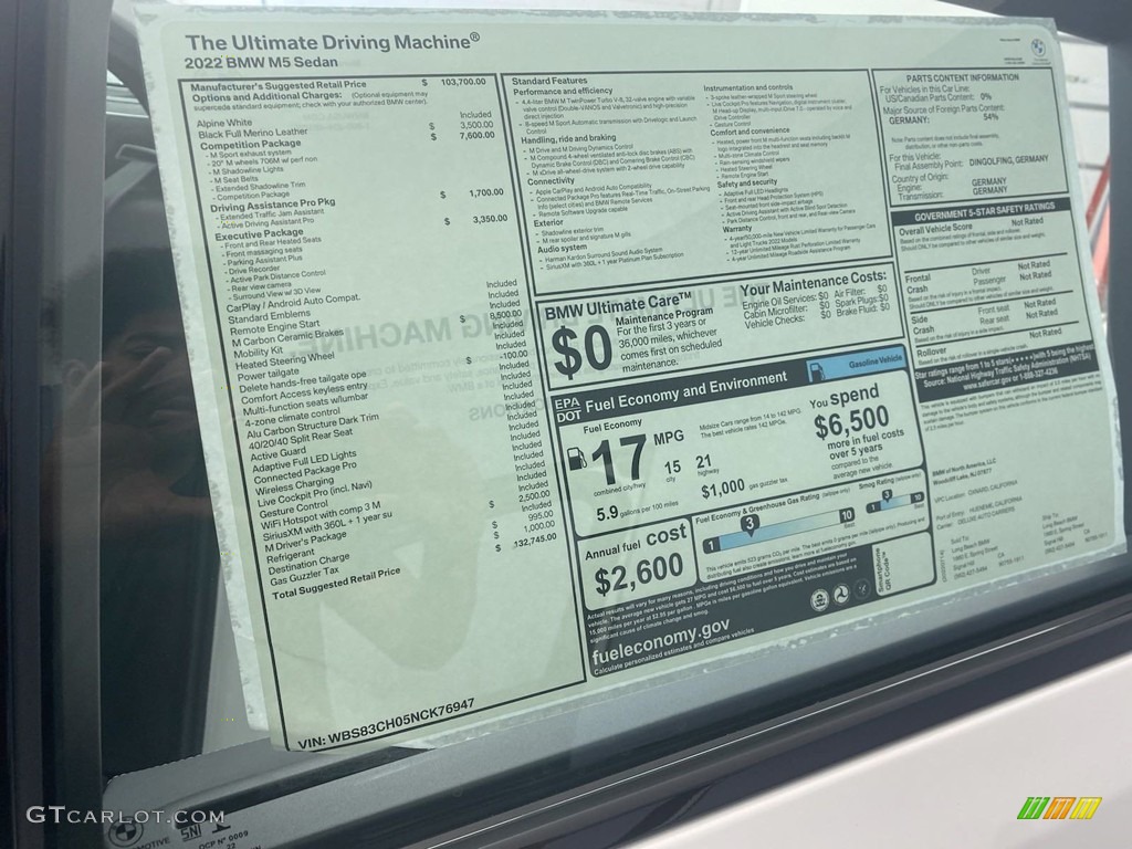 2022 BMW M5 Competition Window Sticker Photo #144576442