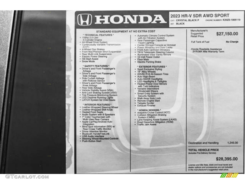 2023 Honda HR-V Sport AWD Window Sticker Photo #144597872
