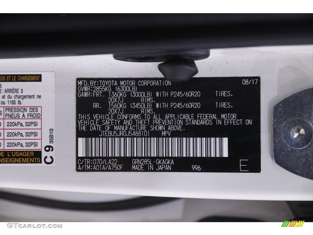2018 Toyota 4Runner SR5 Color Code Photos