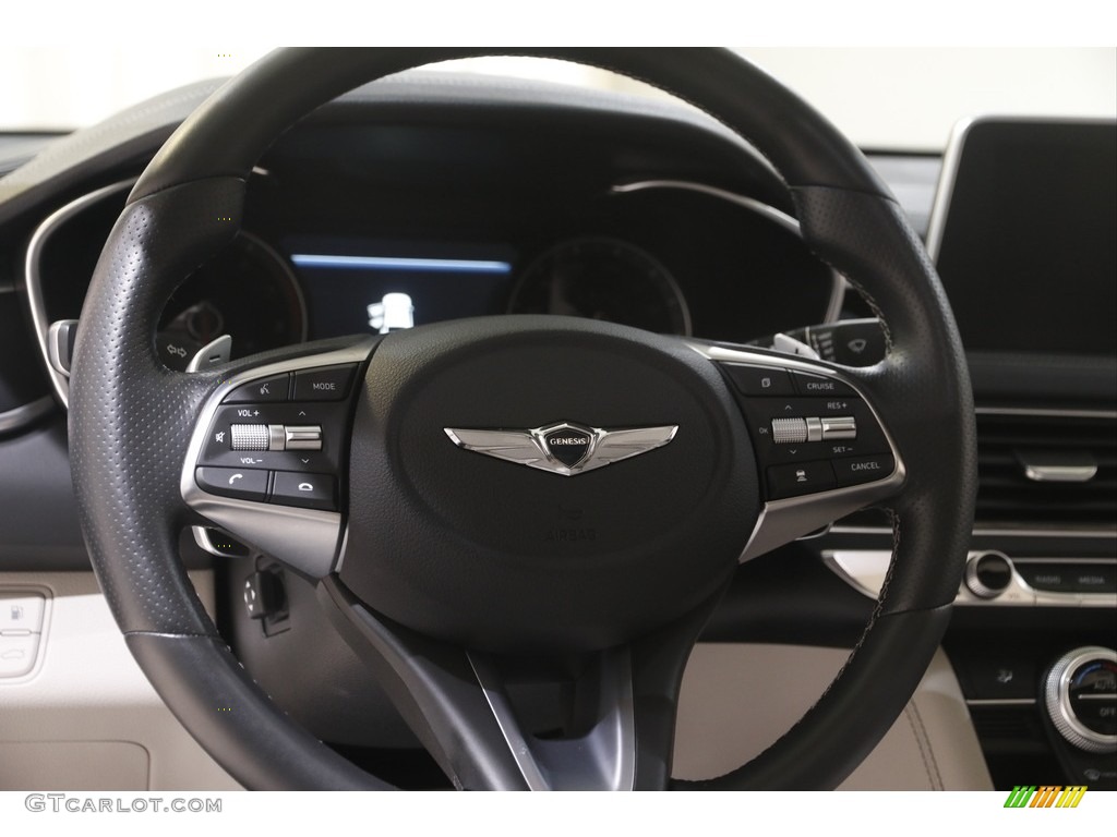 2021 Genesis G70 2.0T AWD Black/Gray Steering Wheel Photo #144601966