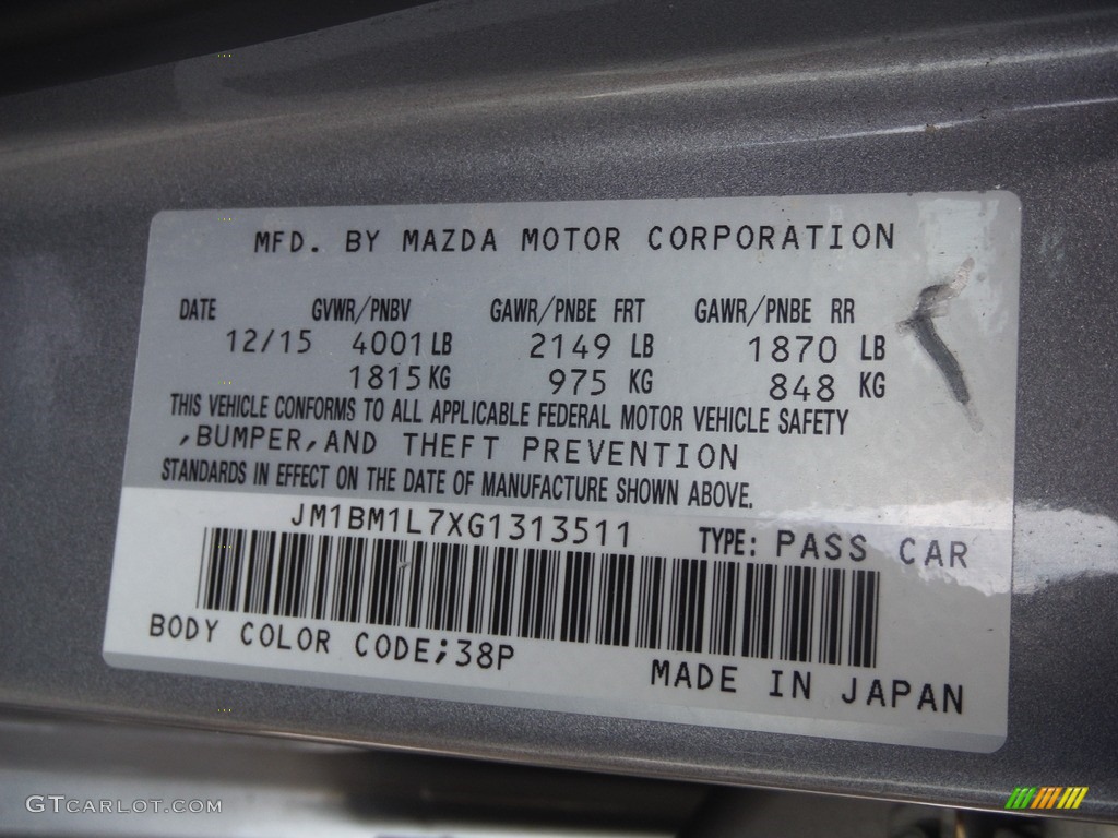 2016 Mazda MAZDA3 i Touring 5 Door Color Code Photos