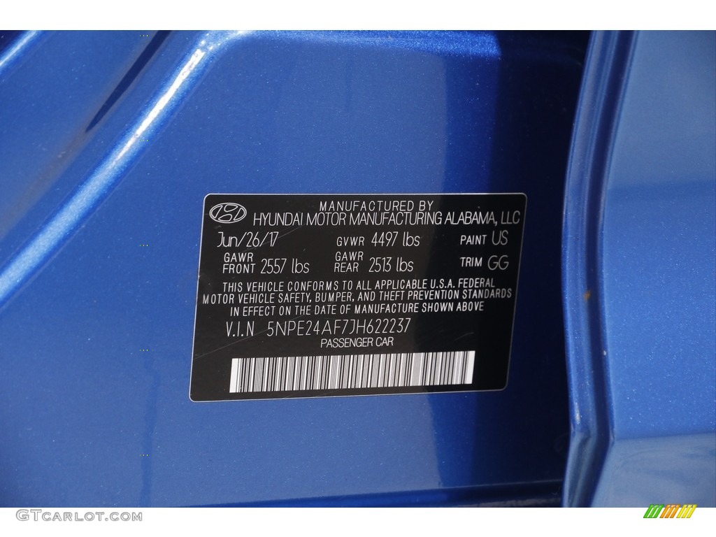 2018 Sonata SE - Electric Blue / Gray photo #19