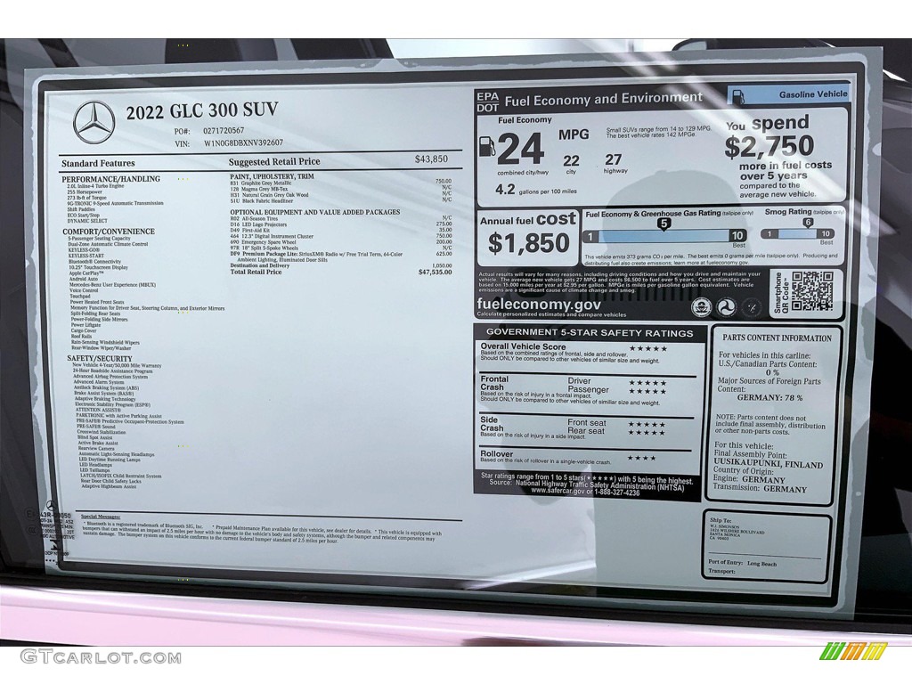 2022 Mercedes-Benz GLC 300 Window Sticker Photo #144616190