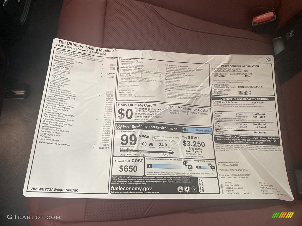 2022 BMW i4 Series eDrive40 Gran Coupe Window Sticker Photo #144620317