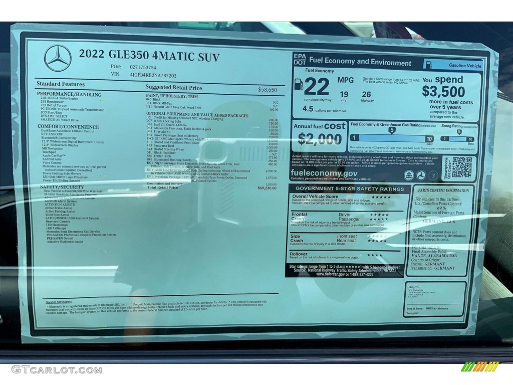 2022 Mercedes-Benz GLE 350 4Matic Window Sticker Photo #144620443