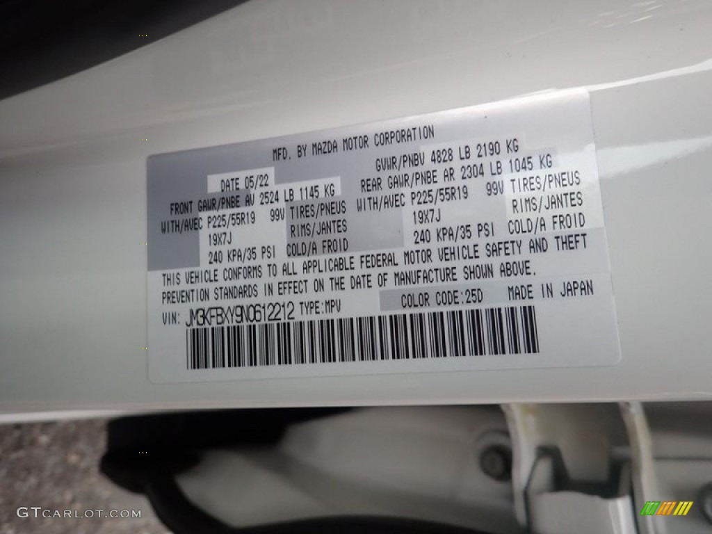 2022 CX-5 Color Code 25D for Snowflake White Pearl Mica Photo #144623554