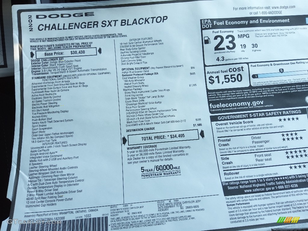 2022 Challenger SXT Blacktop - Indigo Blue / Black photo #26