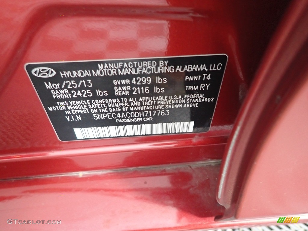 2013 Sonata SE - Venetian Red Pearl / Black photo #34