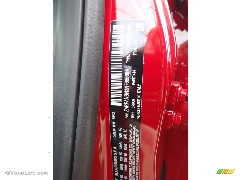 2022 Giulia Color Code 414 for Alfa Rosso (Red) Photo #144629441