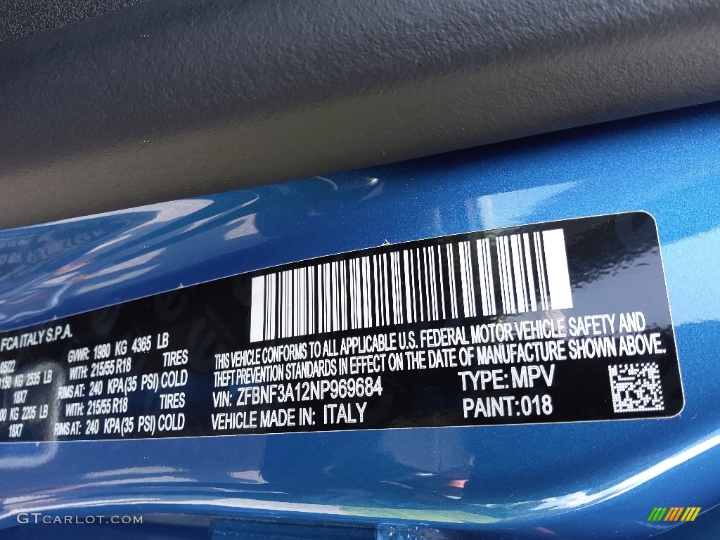 2022 500X Color Code 018 for Italia Blue Photo #144630230