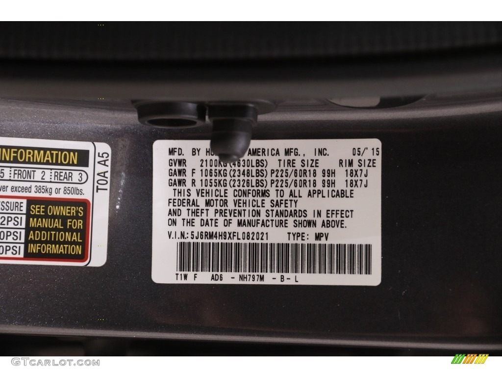 2015 CR-V Touring - Alabaster Silver Metallic / Gray photo #25
