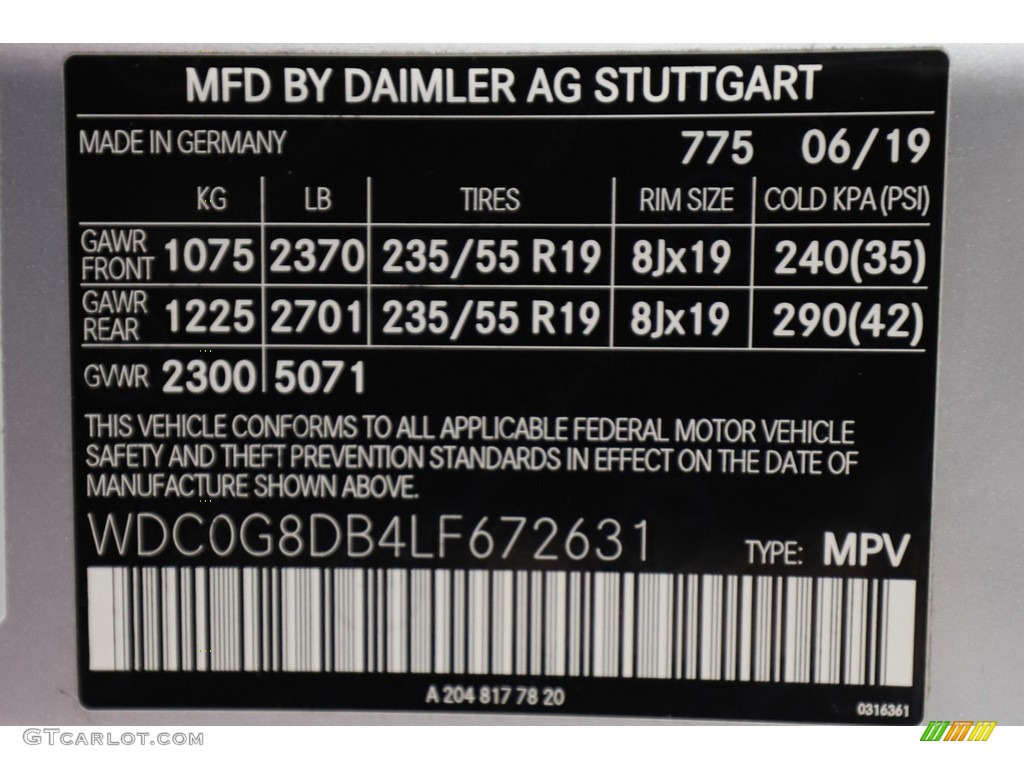 2020 GLC Color Code 775 for Iridium Silver Metallic Photo #144634113
