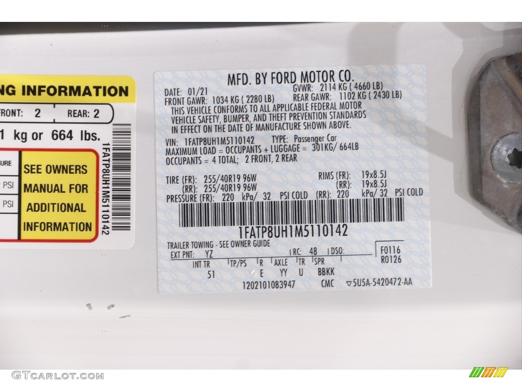 2021 Mustang Color Code YZ for Oxford White Photo #144637932