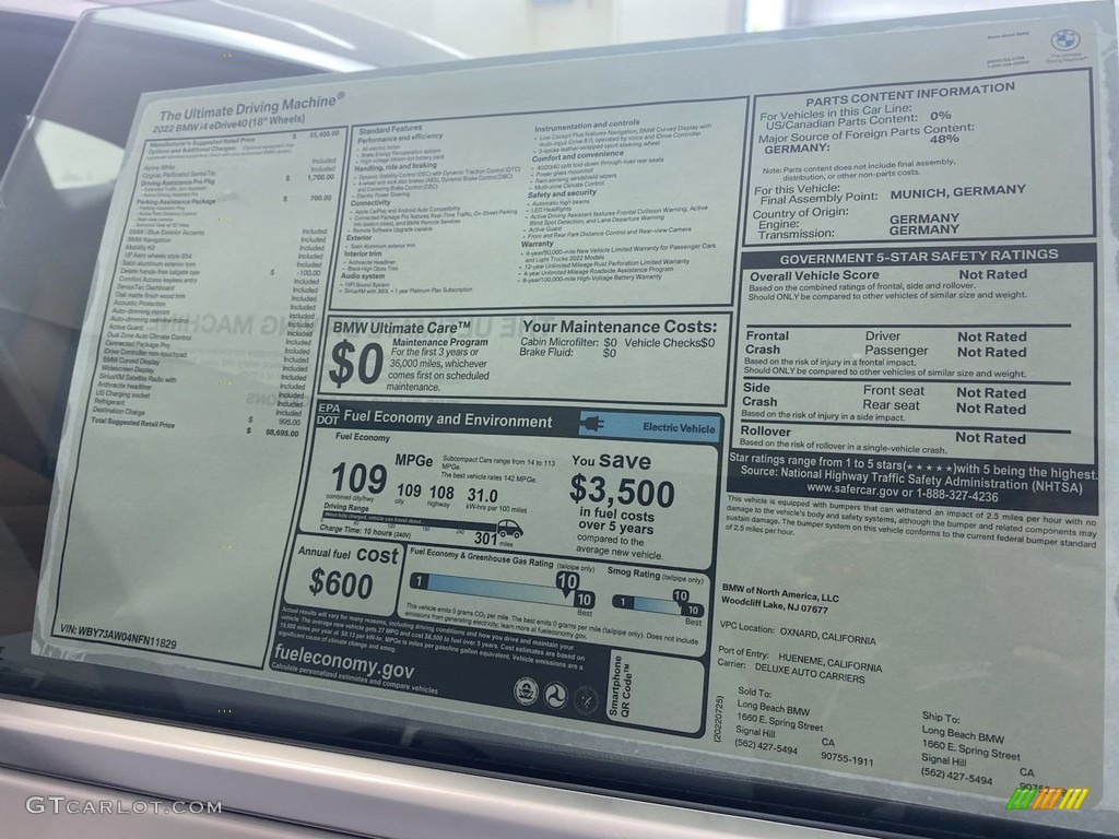 2022 BMW i4 Series eDrive40 Gran Coupe Window Sticker Photo #144639267