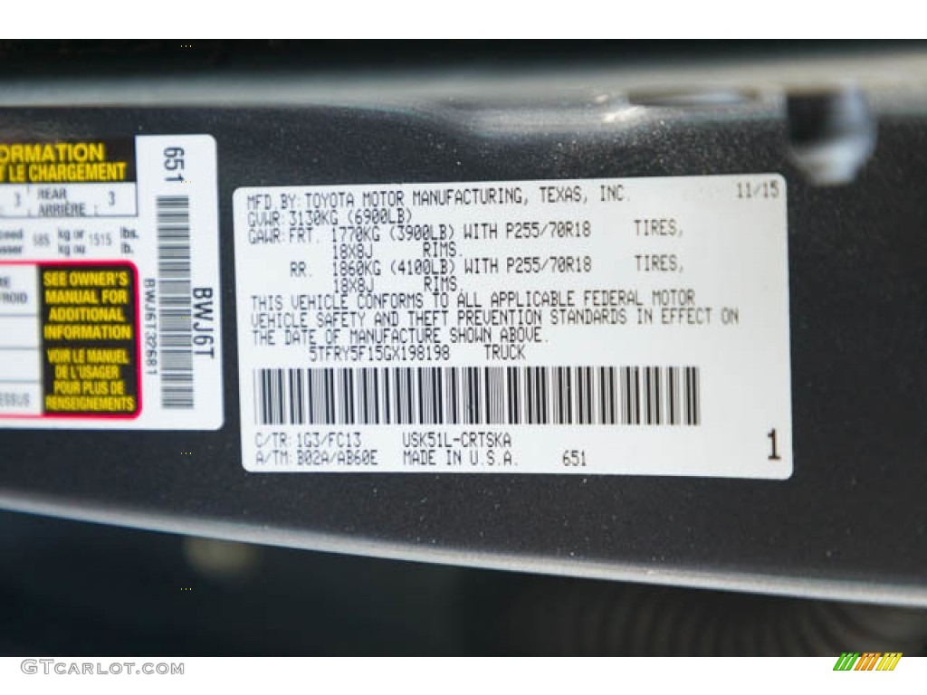 2016 Toyota Tundra SR5 Double Cab Color Code Photos