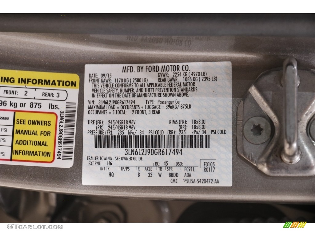 2016 MKZ Color Code H6 for Luxe Metallic Photo #144646901