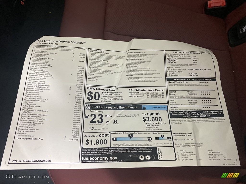 2022 BMW X3 M40i Window Sticker Photo #144652420