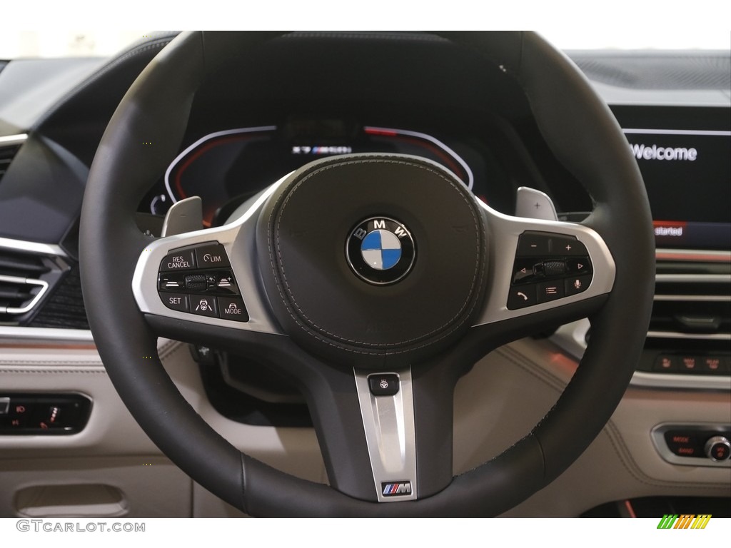 2021 BMW X7 M50i Ivory White/Night Blue Steering Wheel Photo #144654277