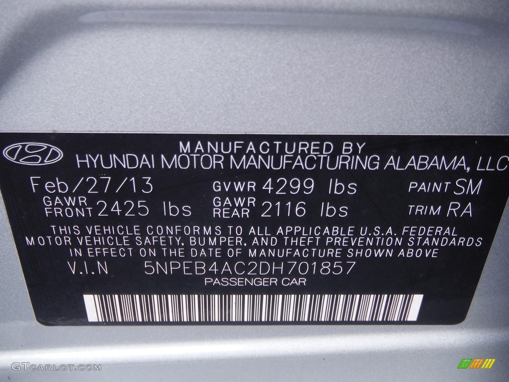 2013 Sonata GLS - Radiant Silver / Gray photo #24