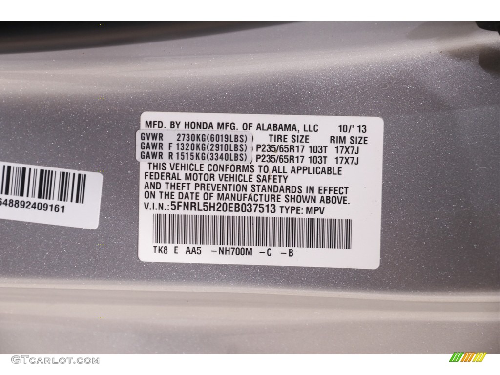 2014 Odyssey LX - Alabaster Silver Metallic / Gray photo #22