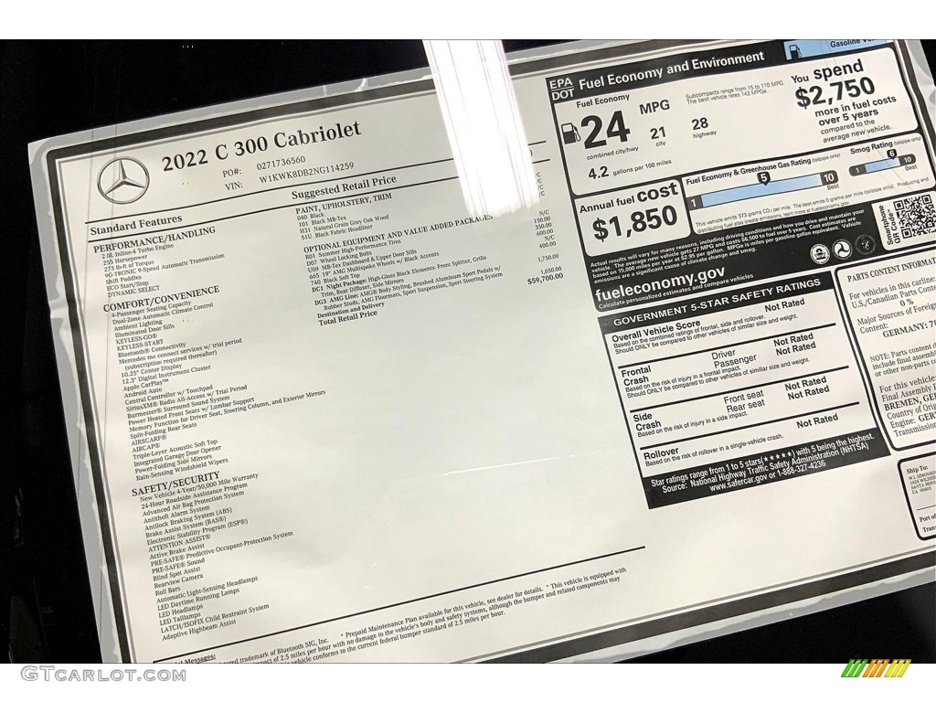 2022 Mercedes-Benz C 300 Cabriolet Window Sticker Photo #144662550