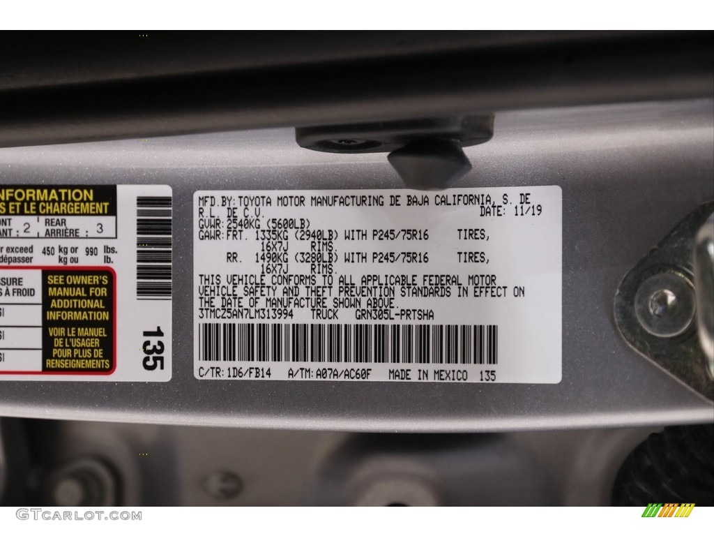 2020 Tacoma SR Double Cab 4x4 - Silver Sky Metallic / Cement photo #19