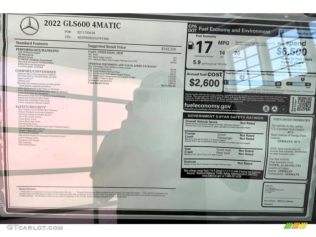 2022 Mercedes-Benz GLS Maybach 600 4Matic Window Sticker Photo #144668912