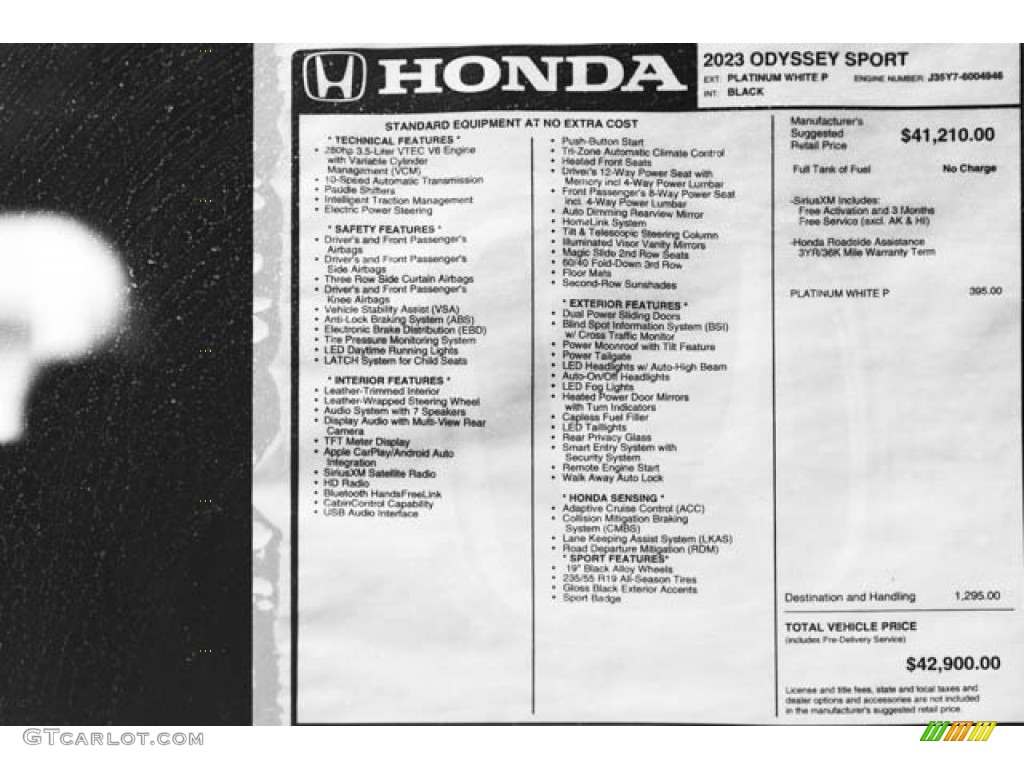 2023 Honda Odyssey Sport Window Sticker Photos