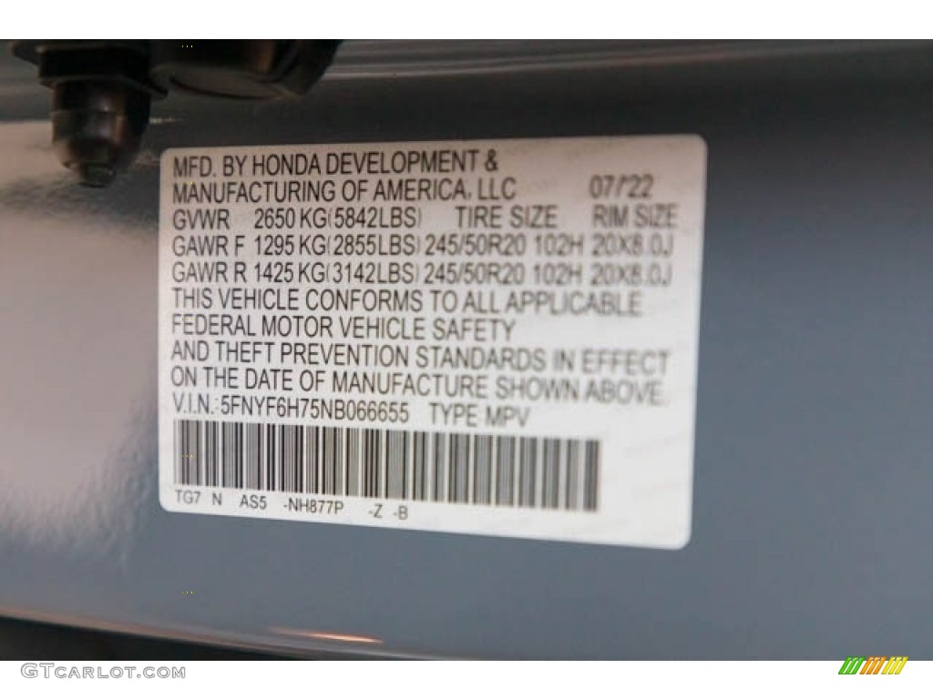 2022 Honda Pilot Black Edition AWD Color Code Photos