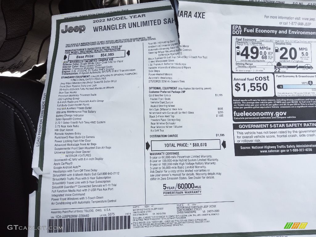 2022 Wrangler Unlimited Sahara 4XE Hybrid - Bright White / Black photo #35