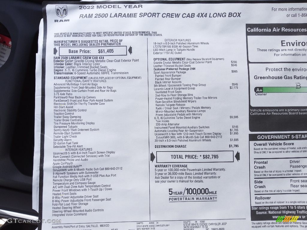 2022 Ram 2500 Laramie Crew Cab 4x4 Window Sticker Photo #144672470