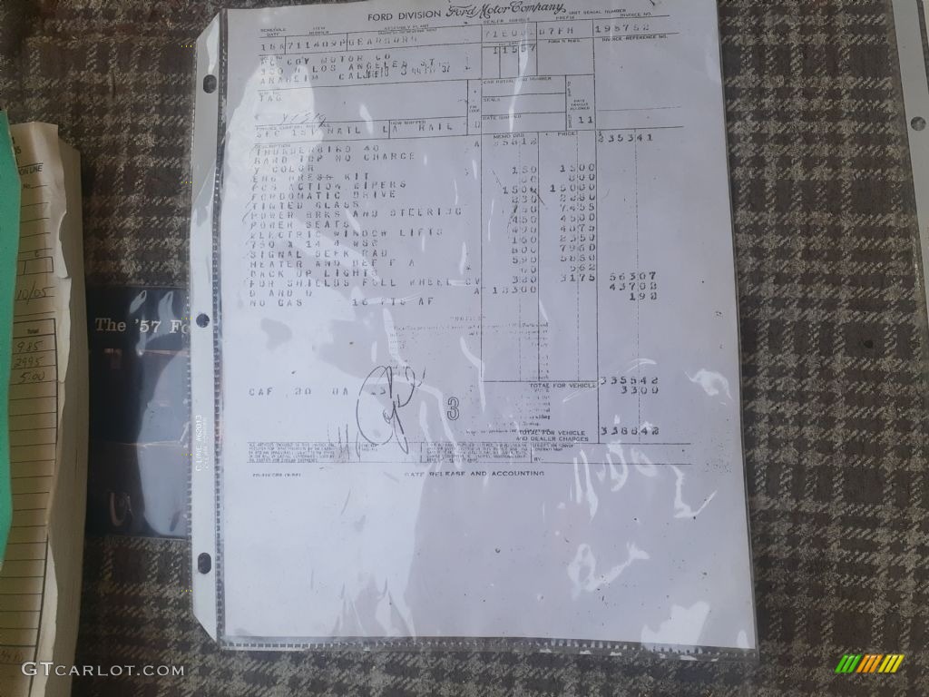 1957 Ford Thunderbird Convertible Info Tag Photo #144672890