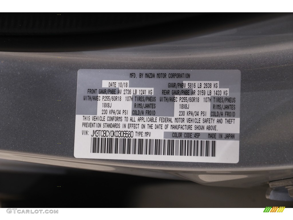 2019 CX-9 Touring AWD - Sonic Silver Metallic / Black photo #23