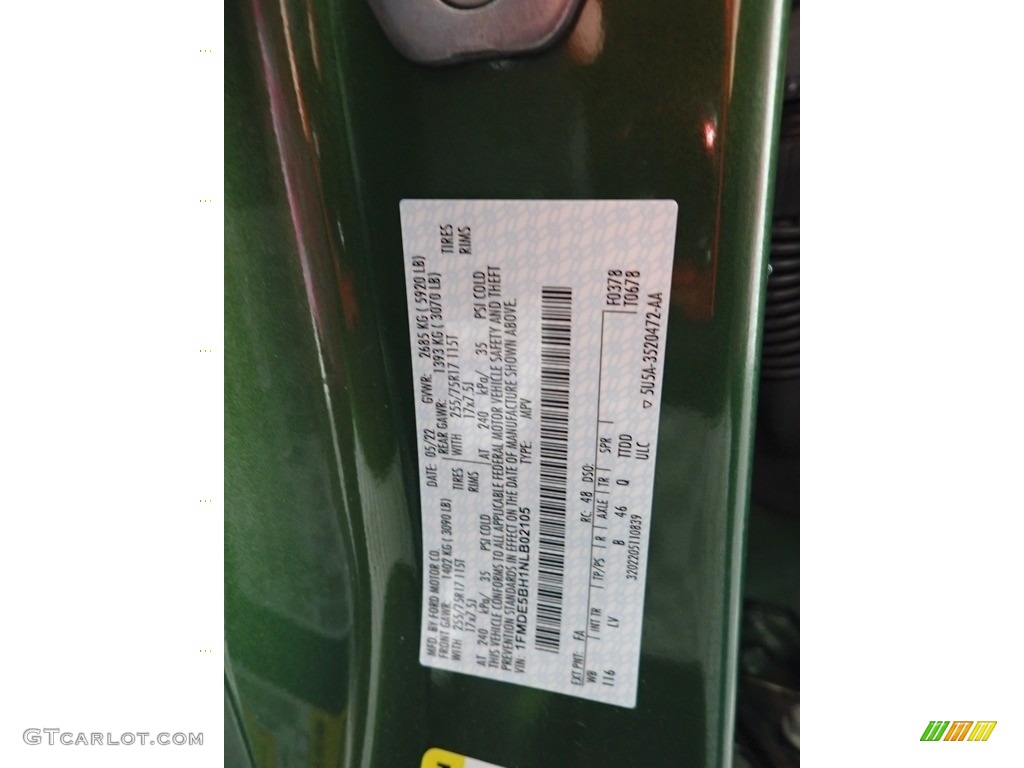 2022 Bronco Color Code FA for Eruption Green Metallic Photo #144677033