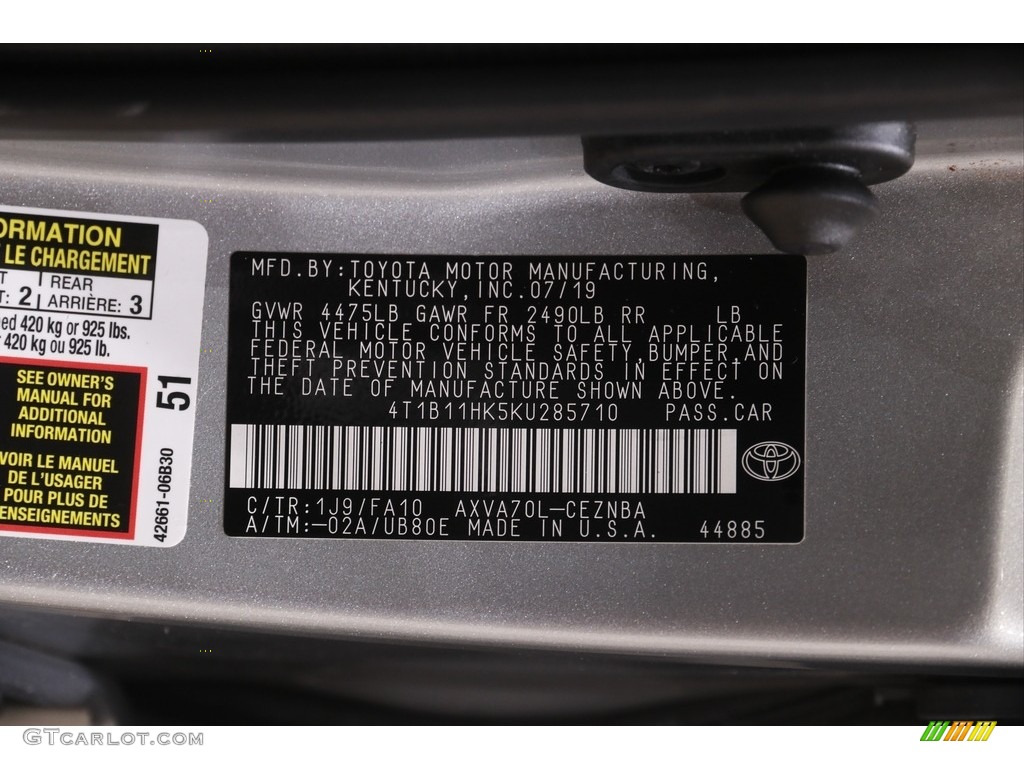 2019 Camry LE - Celestial Silver Metallic / Ash photo #19