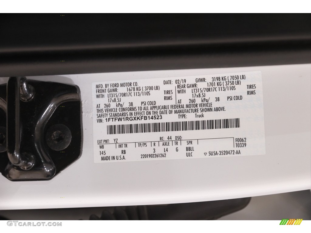 2019 F150 Color Code YZ for Oxford White Photo #144685827