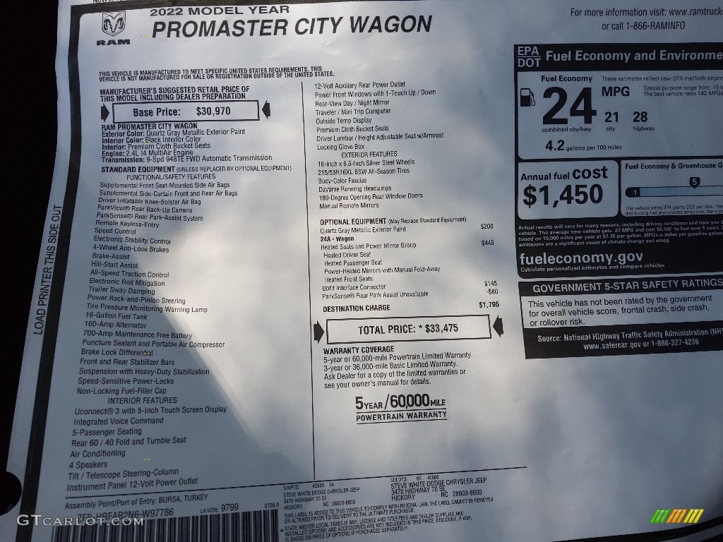 2022 Ram ProMaster City Wagon Window Sticker Photo #144699444